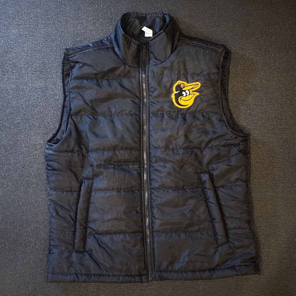 Black Puffer Vest with Baltimore Orioles Logo